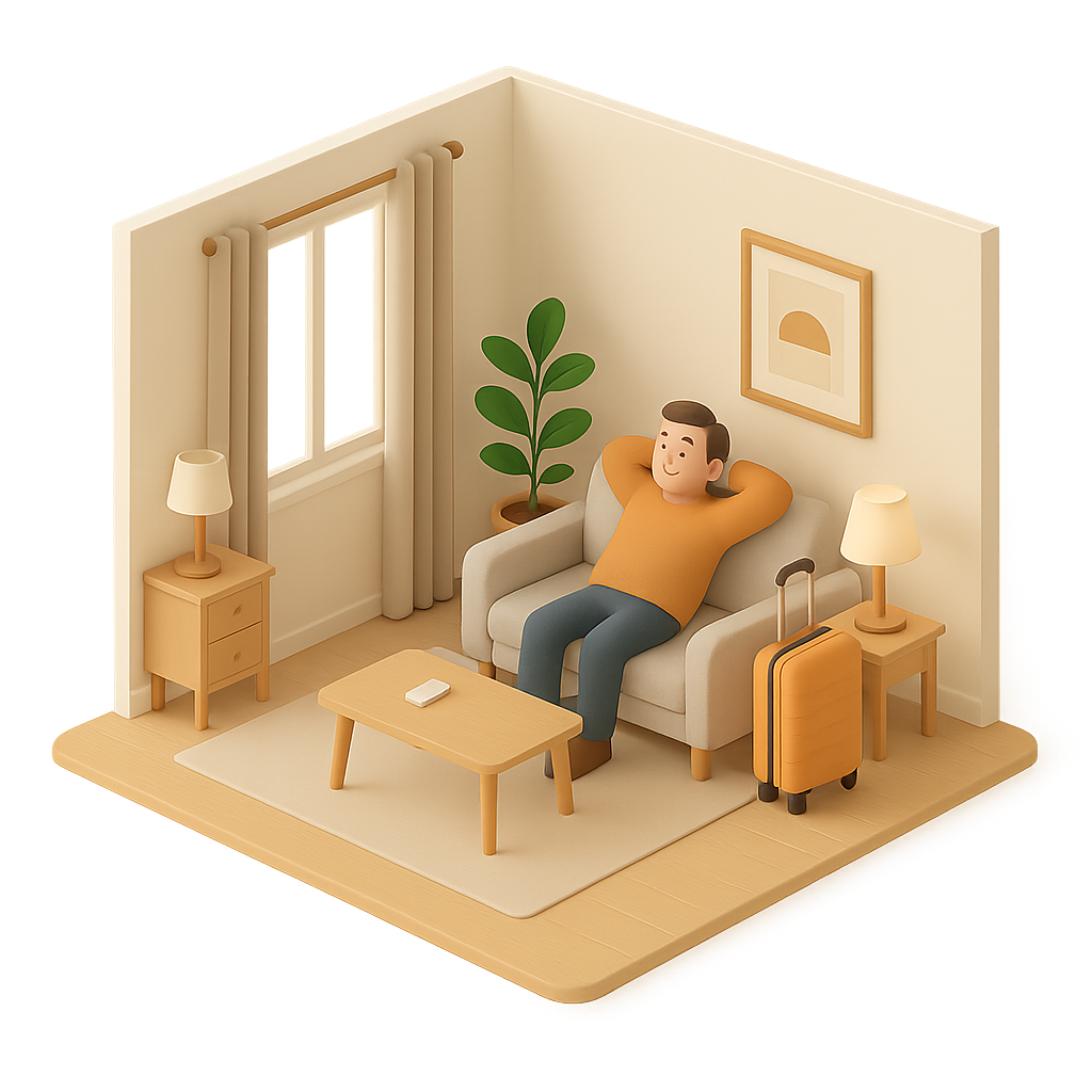 Isometric 3D illustration of a modern living room